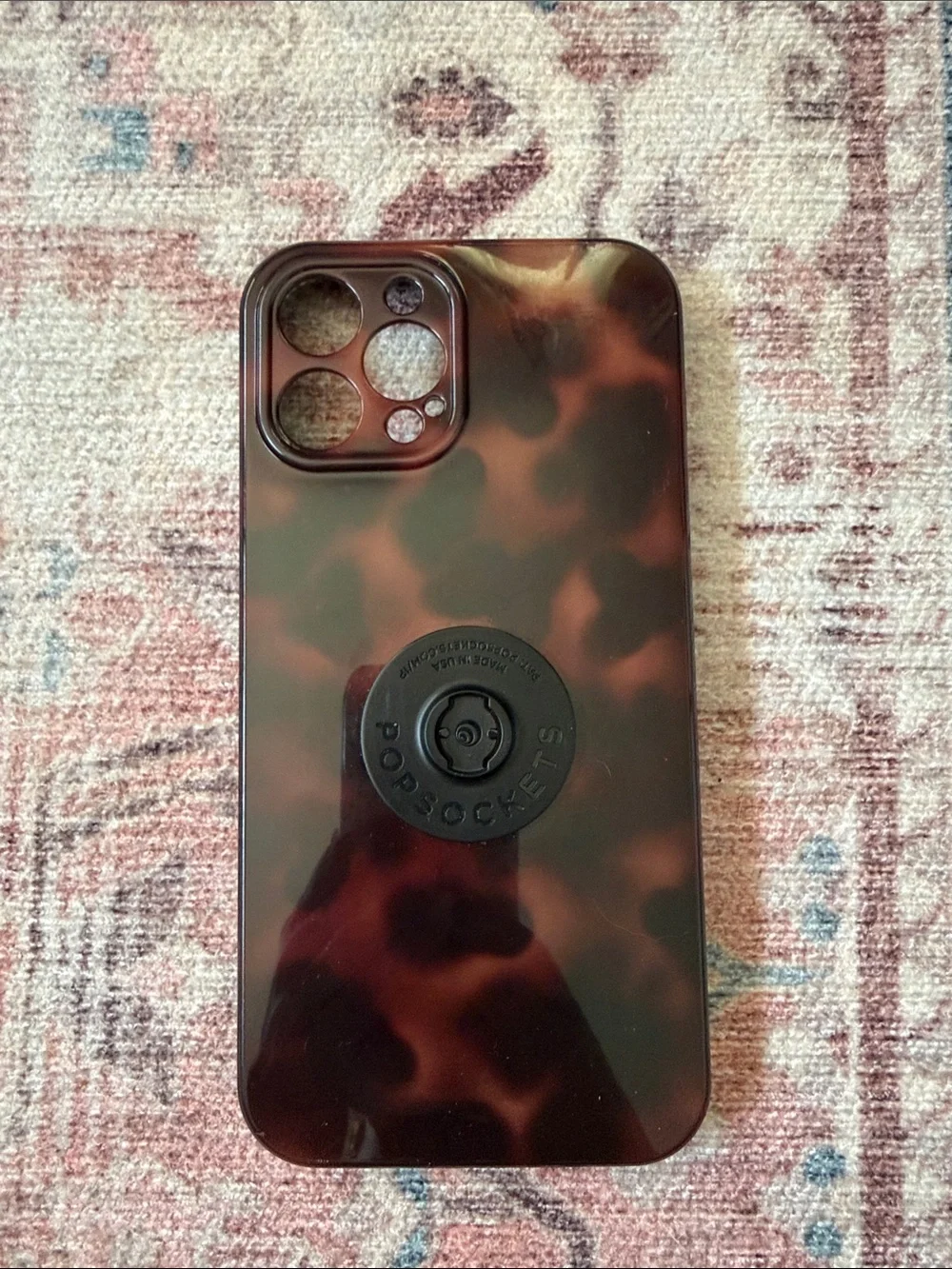 iPhone 12 Pro Max Tortoiseshell Pattern Phone Case with Black PopSocket